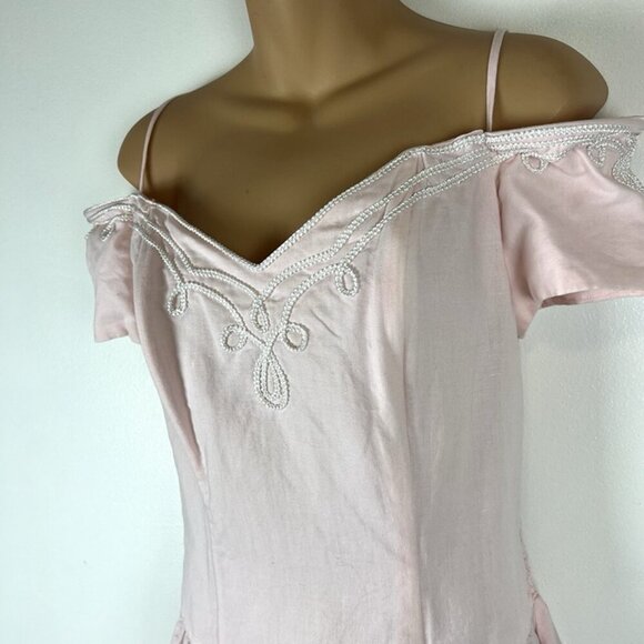 Vintage Karin Stevens Open Shoulders Fit & Flare Dress 10 Princess Pink Romantic - Picture 4 of 7